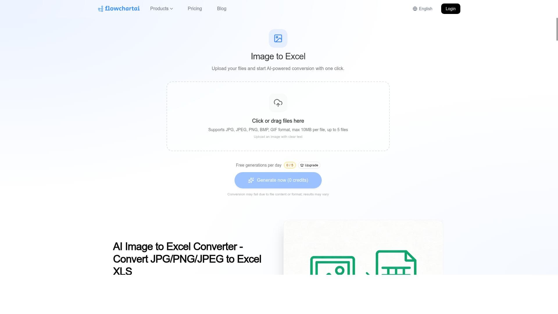 FlowChartAI Image to Excel Converter