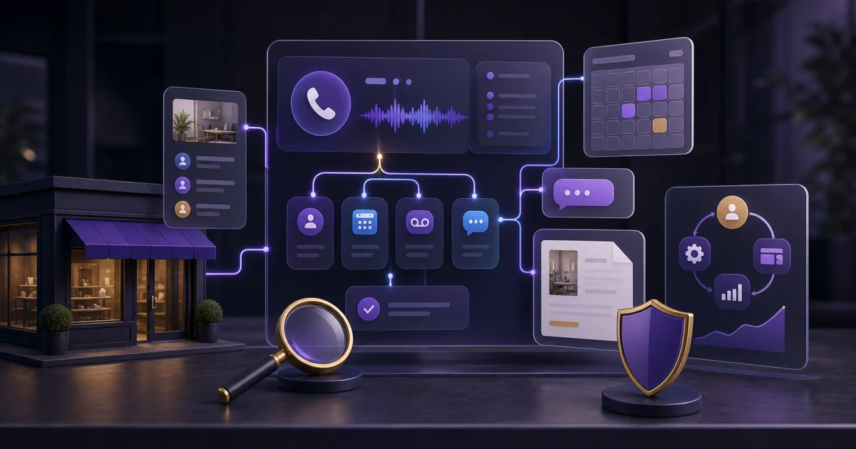 AI receptionist reseller workflow with calls, appointments, and review shield